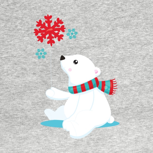 Polar Bear, Bear With Scarf, Cute Bear, Snowflakes by Jelena Dunčević